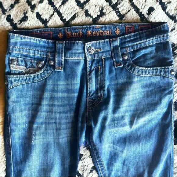 ROCK REVIVAL JEANS l Men’s Size 34 Straight l Dark wash l 5-pocket design l EUC - Picture 6 of 16